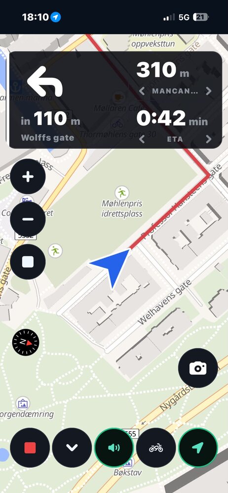 Turn-by-turn navigation on a twisty road