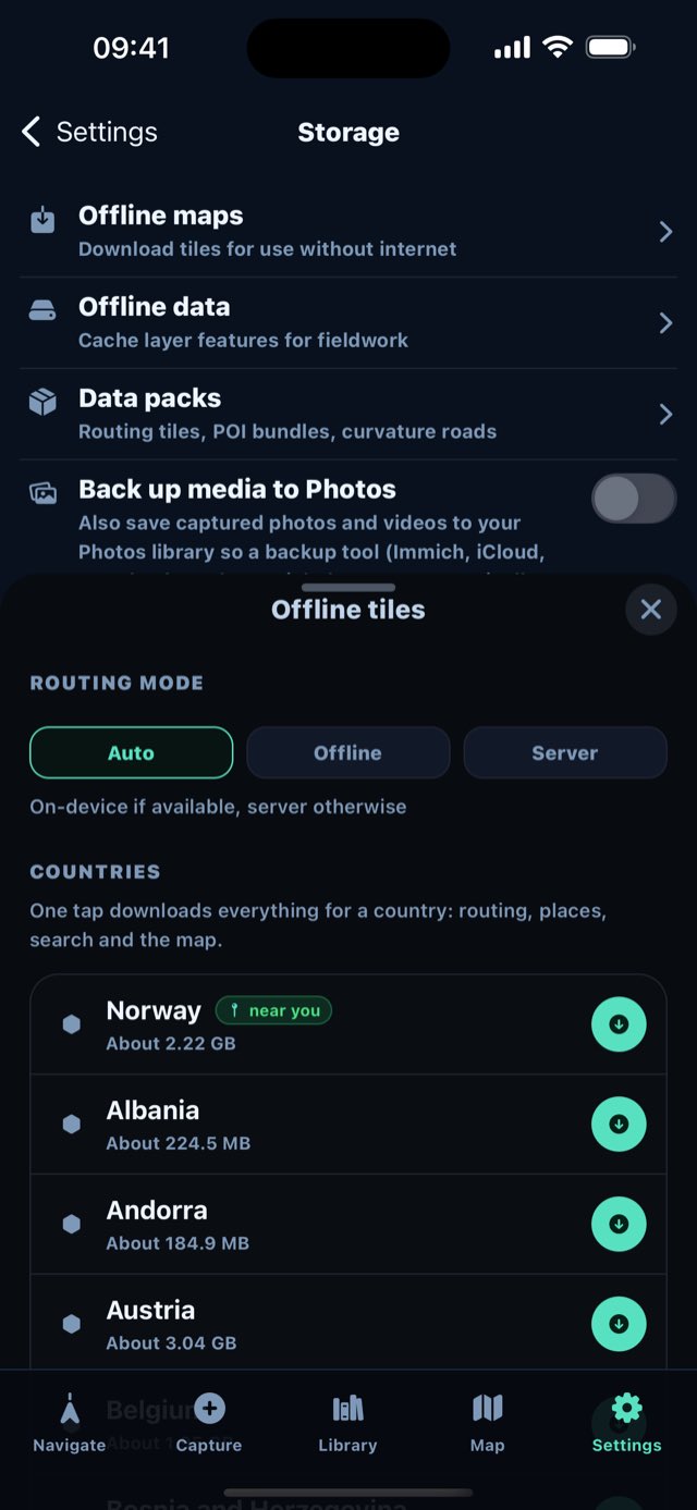 Offline country packs downloaded to the phone