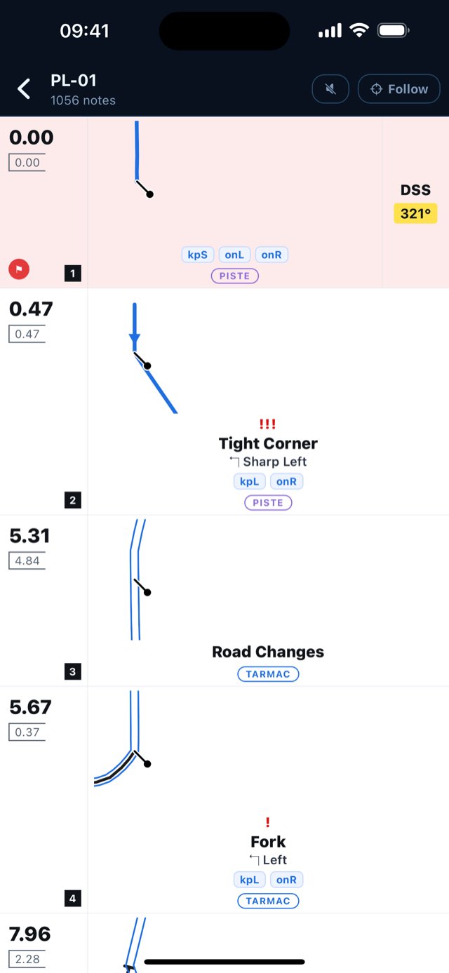 A tulip roadbook rendered on the phone