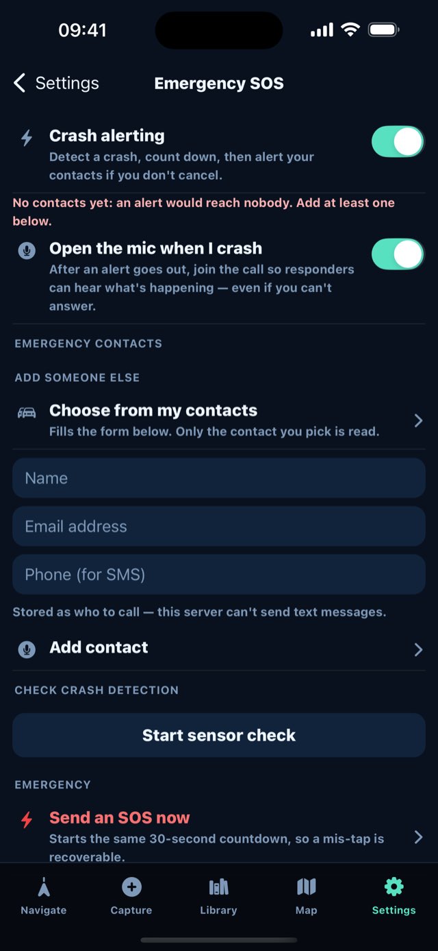 SOS settings: contacts, sensitivity and countdown